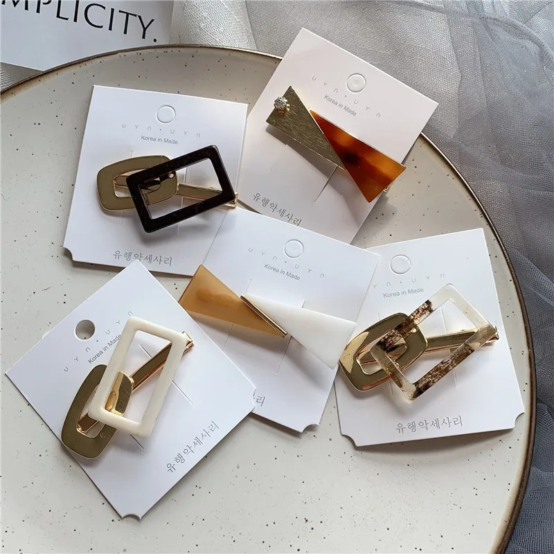 Ins новые модные геометрические заколки для волос девочек прямоугольные сплав