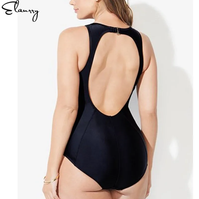 Женский черный Монокини большого размера с открытой спиной сексуальный