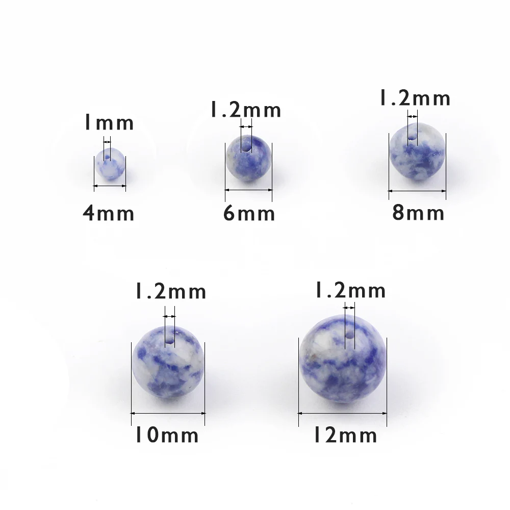 Бусины из натурального камня в голубую точку круглые бусины-разделители