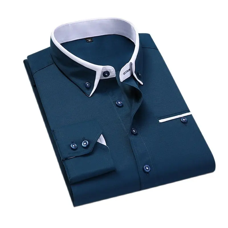 Fashion Men Shirt Long Sleeve Slim Fit No-Iron Shirt Spring Luxury Business Social Dress Casual Brand Clothes Male Shirt 5XL