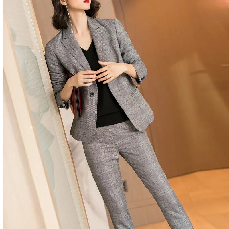 Женский костюм осень 2019 Новый Повседневный модный темперамент Тонкий клетчатый