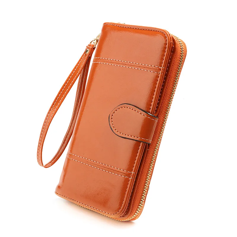 

Female bag oil wax leather purse the new 2019 ms multifunctional hand bag Europe and the United States zip fastener zero wallet