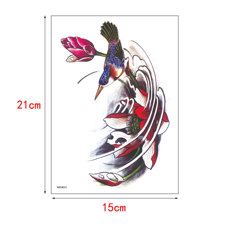 Водопереводная Татуировка 3D цветок лотоса птицы волна водонепроницаемый