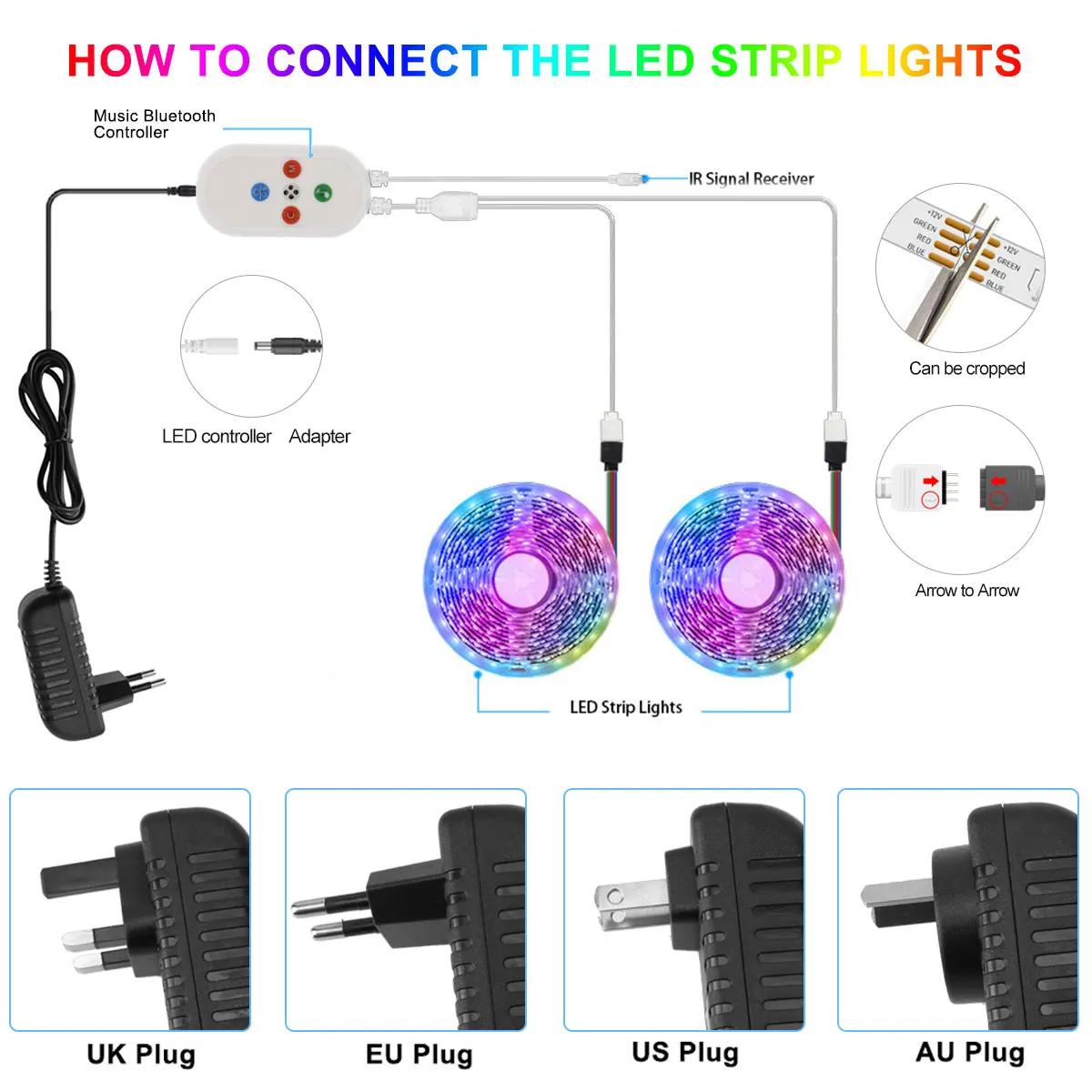 

RGB 5050 LED Strip Light 5M 10M LED Diode Tape Bluetooth App Controller Music Smart Color changing LED Home Festiva Decoration