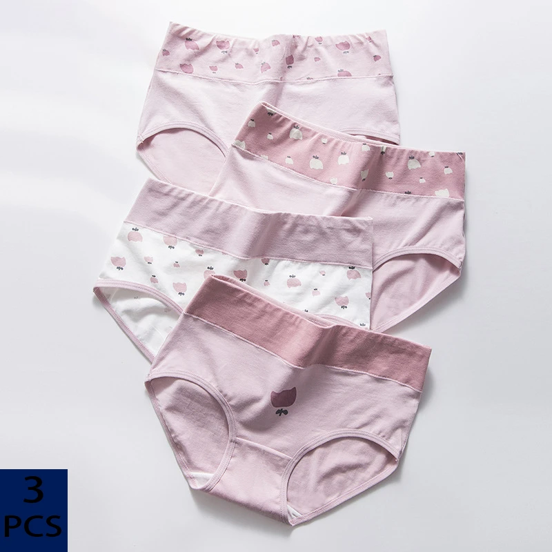 Модные трусики с принтом женские Хлопковые трусы высокой талией размера плюс