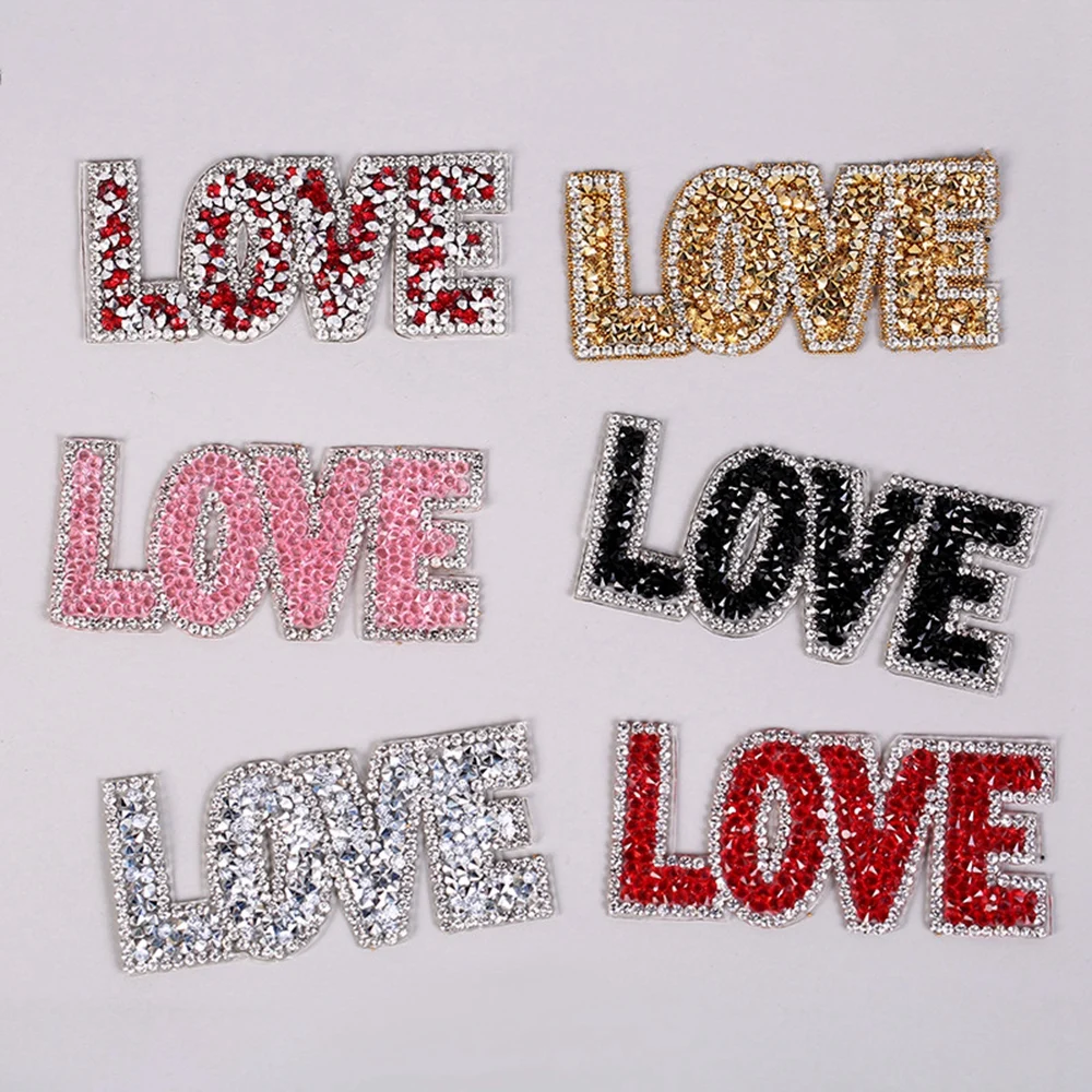 

12Pcs Crystal Rhinestone Letter Love Patches for Clothing Iron on/Sew On Clothes Appliques Badge DIY Letters Patch Sticker Decor