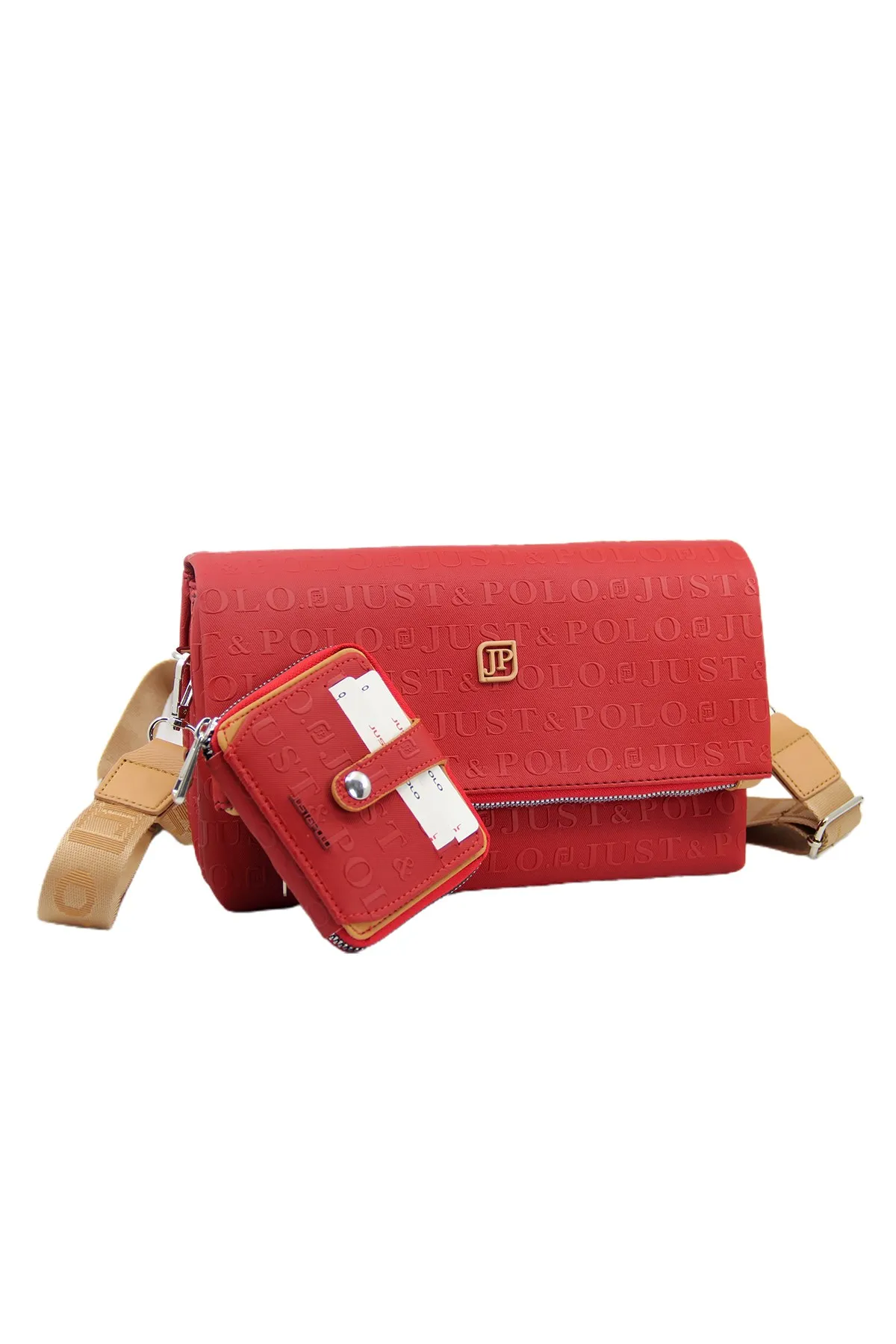 

Just Polo Women 'S Adjustable Long Strap Shoulder Bag and Wallet Kombin Red PBU4020-1004