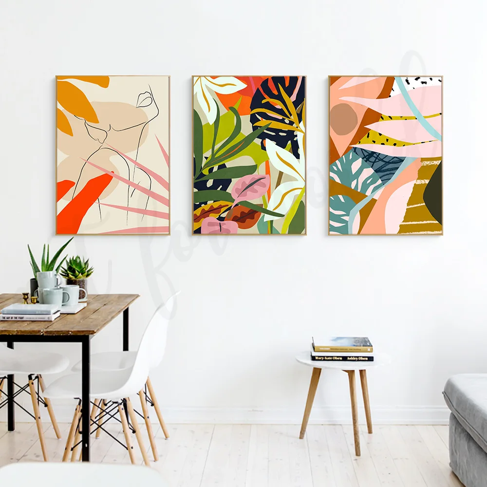 

Colorful Leaves Poster Canvas Painting Line Feature Wall Art Print Nordic Room Picture Jungle Plant Bedroom Home Decor