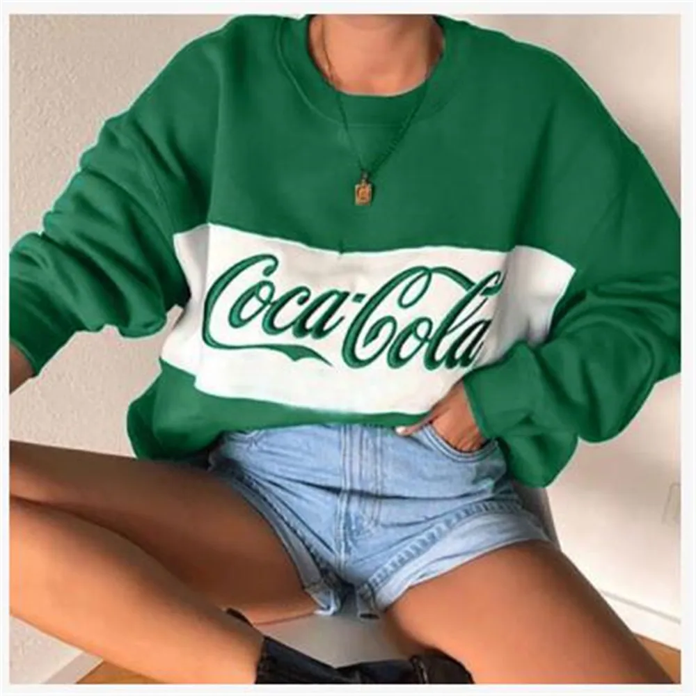 Женский пуловер с круглым вырезом длинным рукавом и вышивкой букв осень