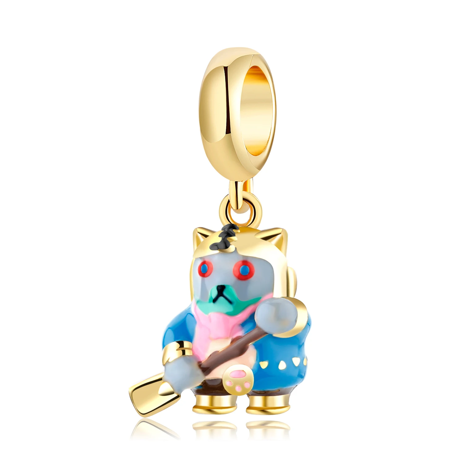 

925 Sterling Silver High Quality Glittering golden love Adventure cat Gold-plated Beads Fit Original Women Bracelets & Bangles