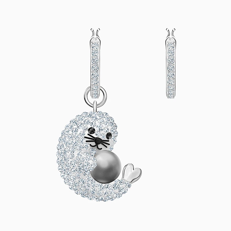 

Fashion SWA Earrings New POLAR Pierced Earrings Simple Large Round Pendant Gray Crystal Pearl Women's Jewelry Gift Free Shipping