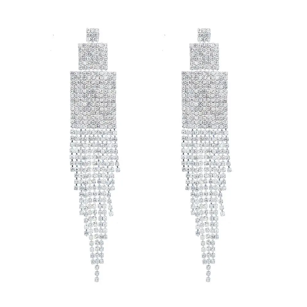 

Fashion Women Stylish Rhinestones Crystal Drop Earrings Statement Dangle Long Tassel Earring Pendientes Summer Style