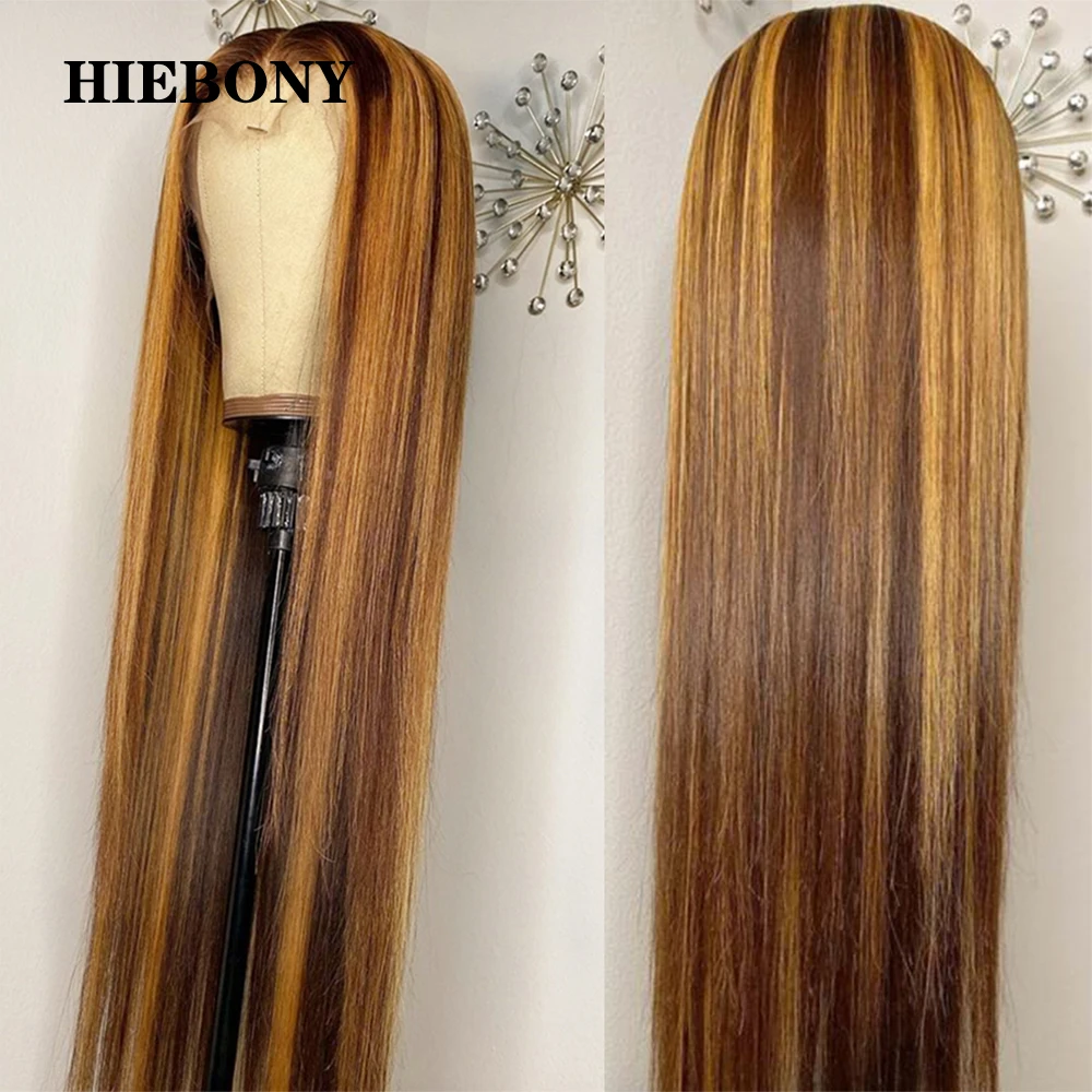 Выделите 4/27 прямые Синтетические волосы на кружеве человеческих волос парики с