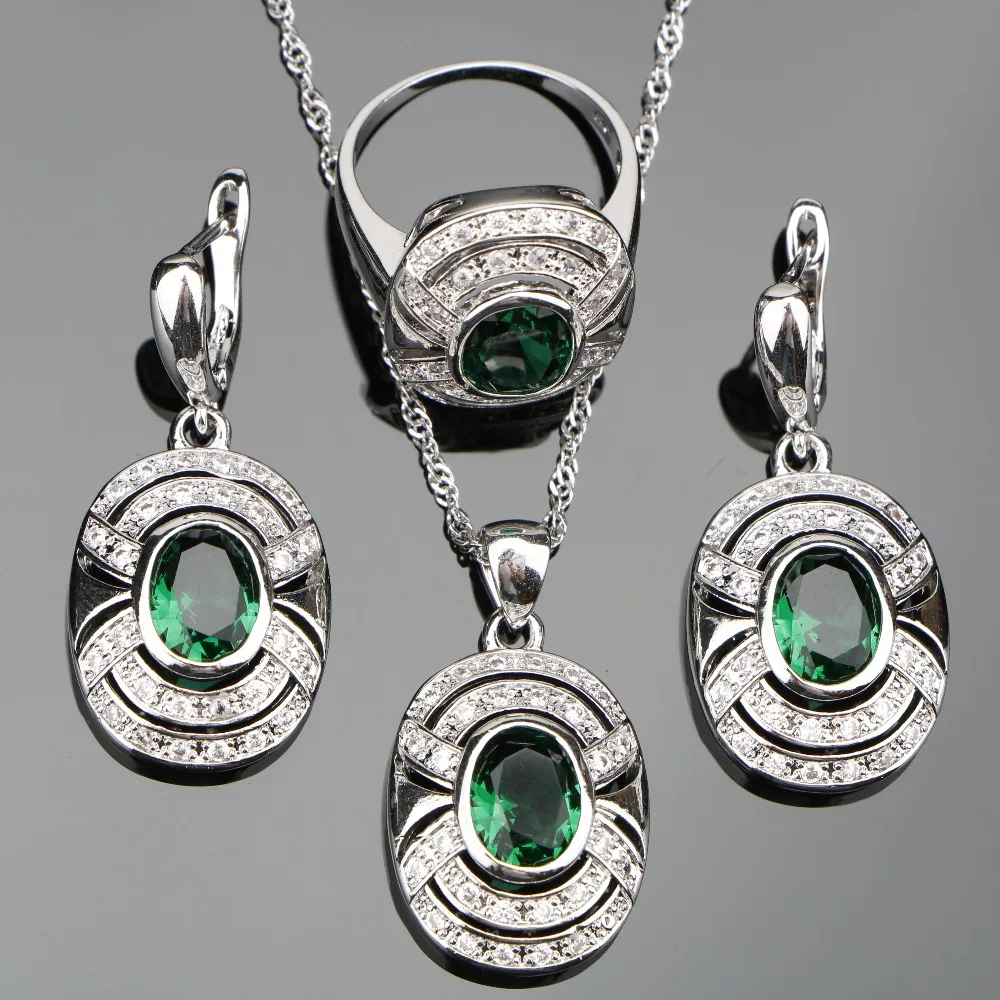 Женский ювелирный комплект из колье и серёг серебра 925 пробы|jewelry sets green|set greenjewelry |