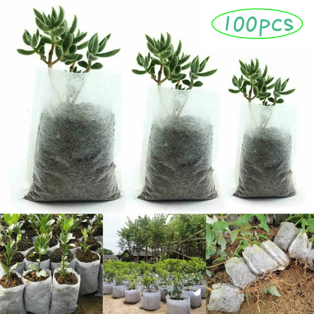 

100PCS Nursery Bags Biodegradable Planting Grow Vegetables Flowers Growth
