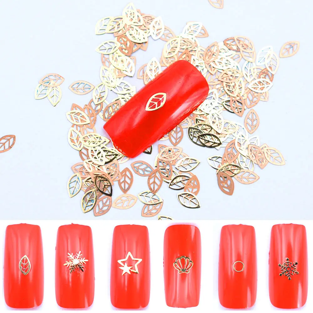 

1 Pack Gold Metal Nail Art Decoration Decals Sequins Press On Nails Accesorios Patch Slice Nail Supplies For Professionals