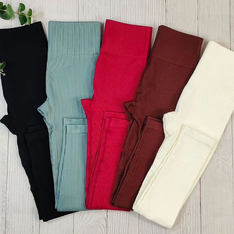 Бесшовные леггинсы в рубчик для фитнеса женские спортивные Леггинсы пуш-ап