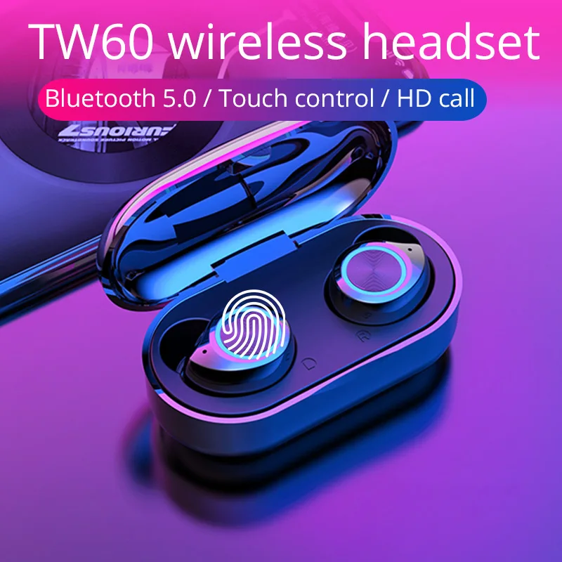 TW60 TWS беспроводные Bluetooth наушники BT5.0 32Ω 20 кГц 400 мА/ч стереогарнитура с сенсорным