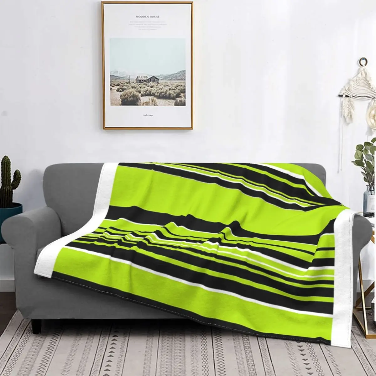 

Manta de lino a cuadros para cama de bebé, cobertor de cama de invierno a rayas completas, color verde lima, Kawaii