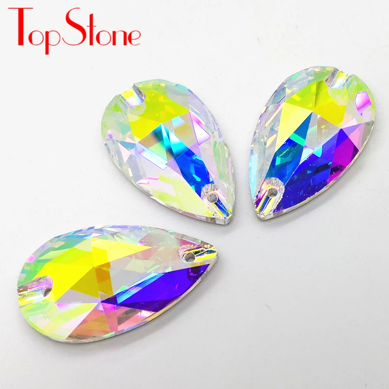Хрустальные каплевидные камни K9 #3230 AB для пришивания с плоским основанием 7x12 11x18