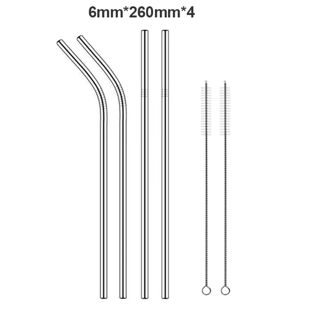 UL-4pc-2Brush 260 х 6 мм многоразовая пивная соломенная Высокое качество 304 Нержавеющая сталь металлическая соломинка с чистящая щетка для кружек 20/30 унций - Цвет: UL-4pc-2Brush