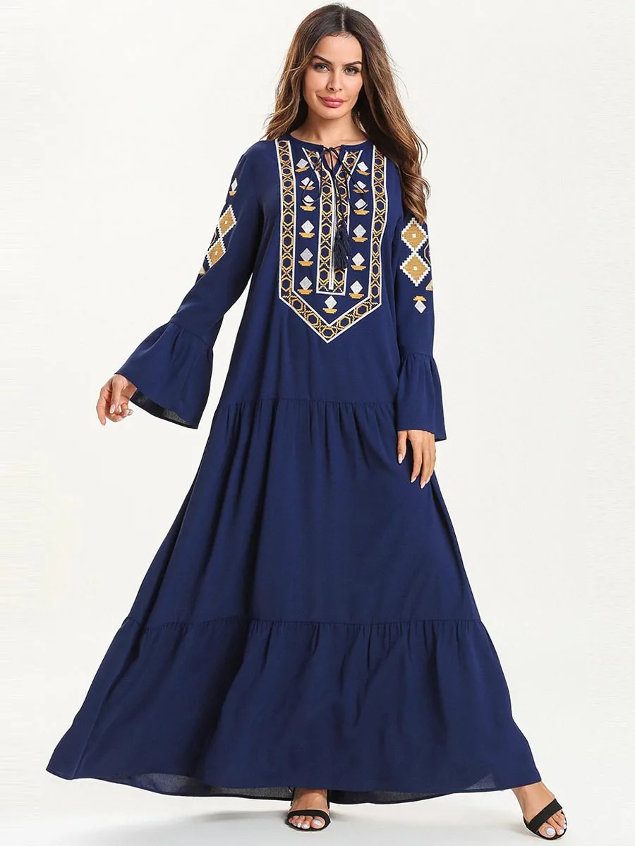 Женское мусульманское платье абайя кафтан с расклешенными рукавами