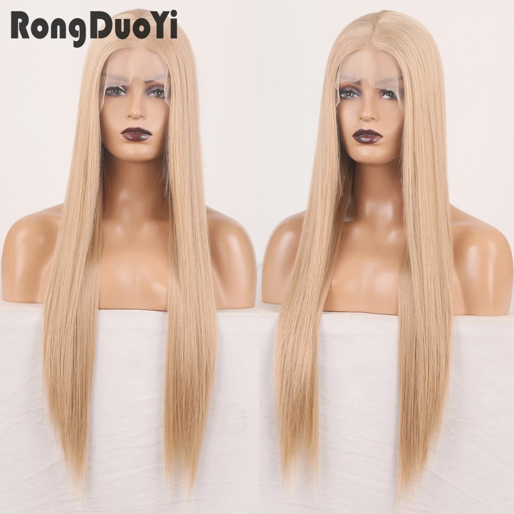 

RONGDUOYI Silky Straight Wig Long Hair Lace Front Wigs for Women Ash Blonde Wig High Temperature Fiber Synthetic Lace Wig