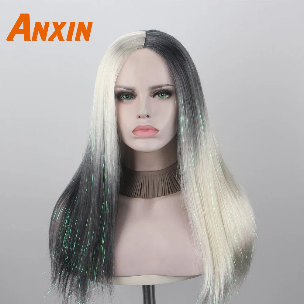 Anxin 18 дюймов длинный прямой современный Новое поступление получерный и белый
