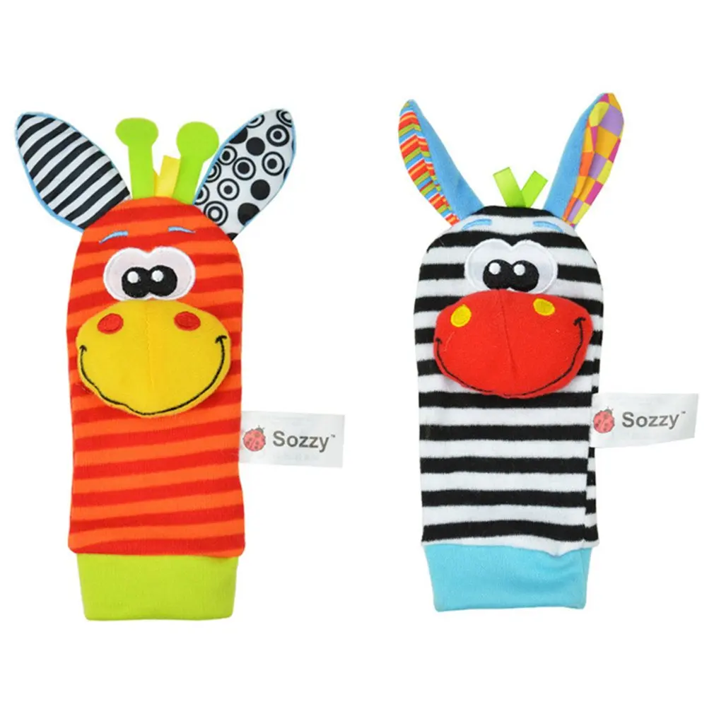 Fawn a pair of socks Детские наручные носки в полоску, детские часы с изображениями животных, пояс с маленькими погремушками, носочки для ног, детские тканевые игрушки для новорожденных - Цвет: Fawn a pair of socks