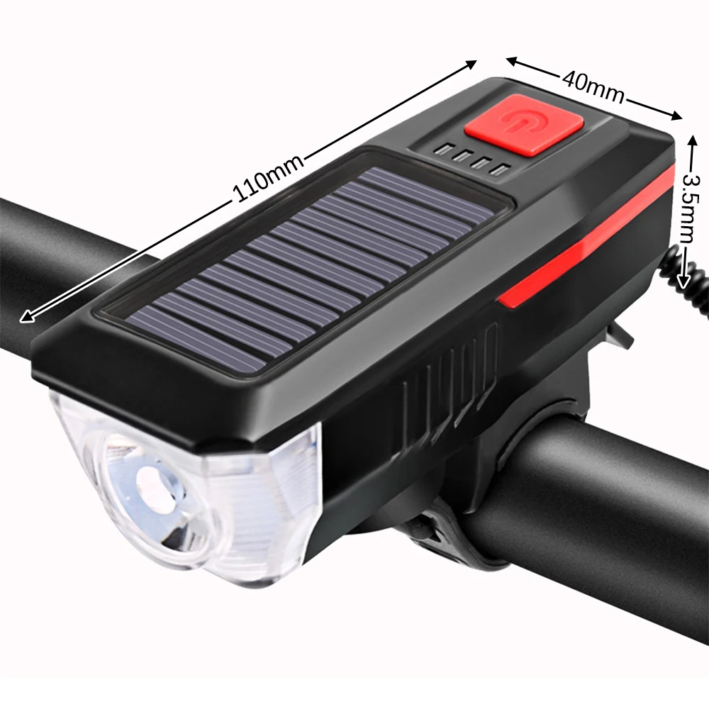 

Фсветильник велосипедный светодиодный Аккумуляторный на солнечной батарее с зарядкой от USB и звуковым сигналом