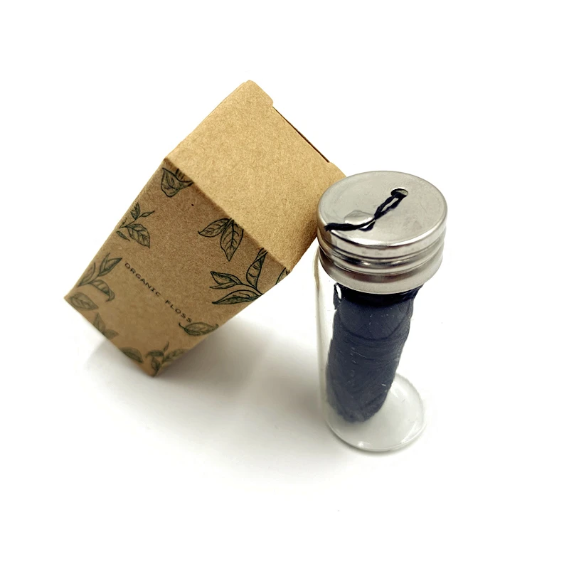 Organic Bamboo Fibre with Activated Charcoal Floss Zero waste Glass Jar natural silk spools bamboo dental floss