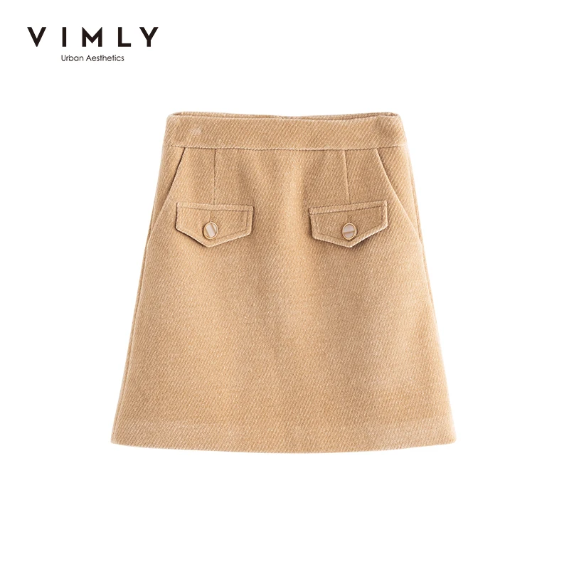 Зимняя женская юбка Vimly элегантные однотонные винтажные юбки с высокой талией и