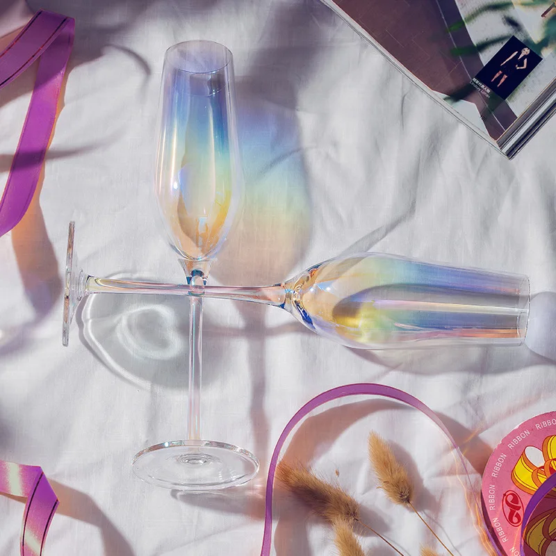 

Colorful lead free crystal red wine glass rainbow goblet champagne glass bubble wine glass gift box set wine glass