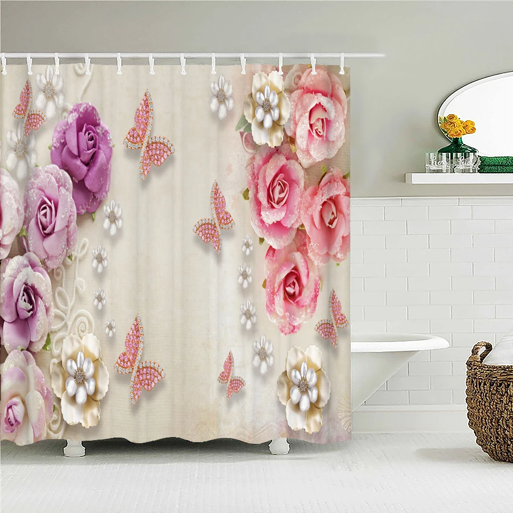 

Европейские тканевые занавески для душа в стиле ретро с принтом бабочек, занавески для ванной, водонепроницаемые занавески для ванной, декоративные занавески с крючками