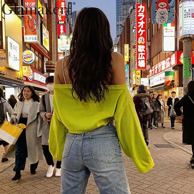 Glamaker вязаный с открытыми плечами дрель цепь свитер женский Келли шик осень