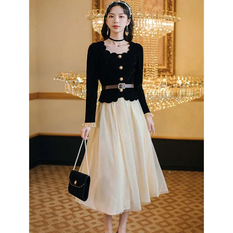 

2021 Women Autumn Winter Elegant 2 Piece Set Lady Slim O-neck Knitted Top + Mesh Pleated Skirt Suit Female Casual Solid Set D502