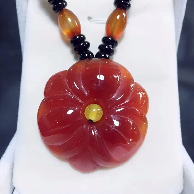 

LETSFUN Fine Jewelry Natural Red Chalcedony Flower Pendant Necklace Noble Gifts Free Shipping