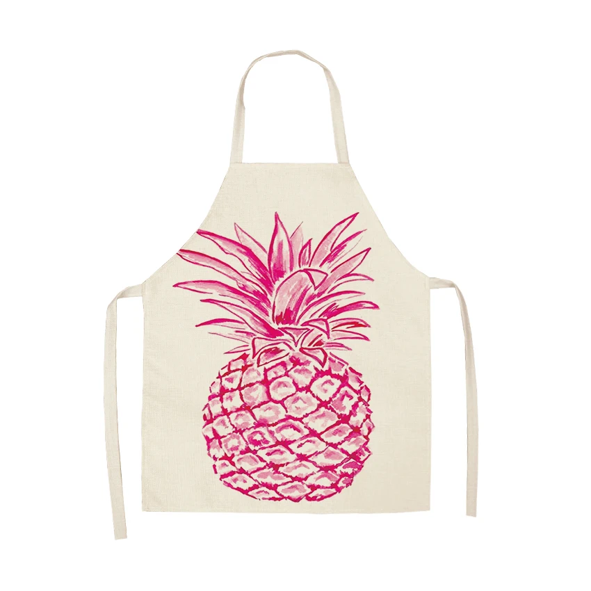 

New Style Creative Fruit pineapple Series Printing Kitchen Aprons Unisex Dinner Party Cooking Linen Cleaning Apron Hot Sale