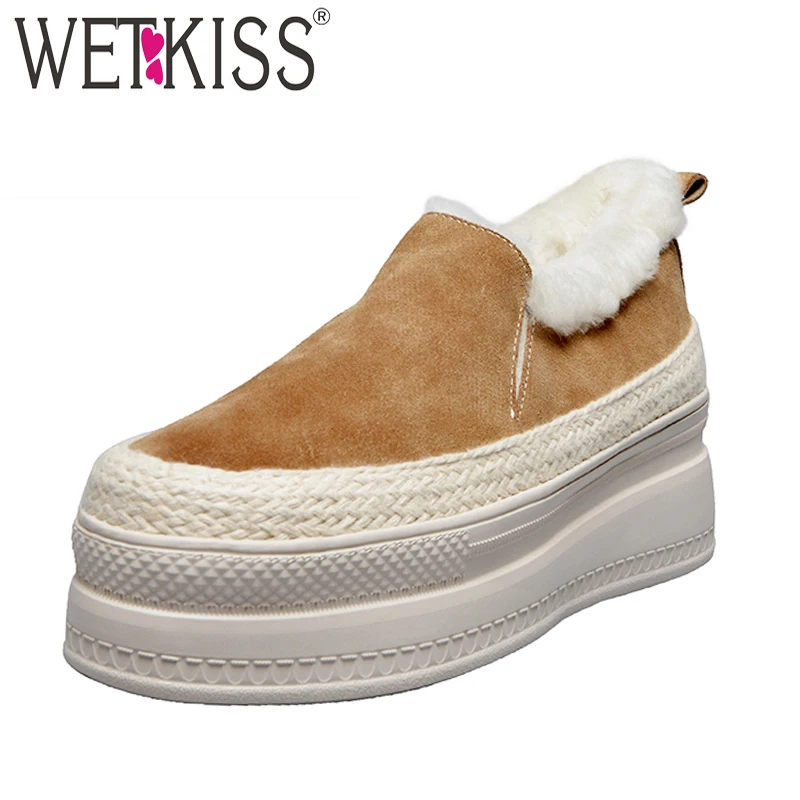 WETKISS/зимние сапоги с Зимние из натуральной кожи женские ботильоны ботинки