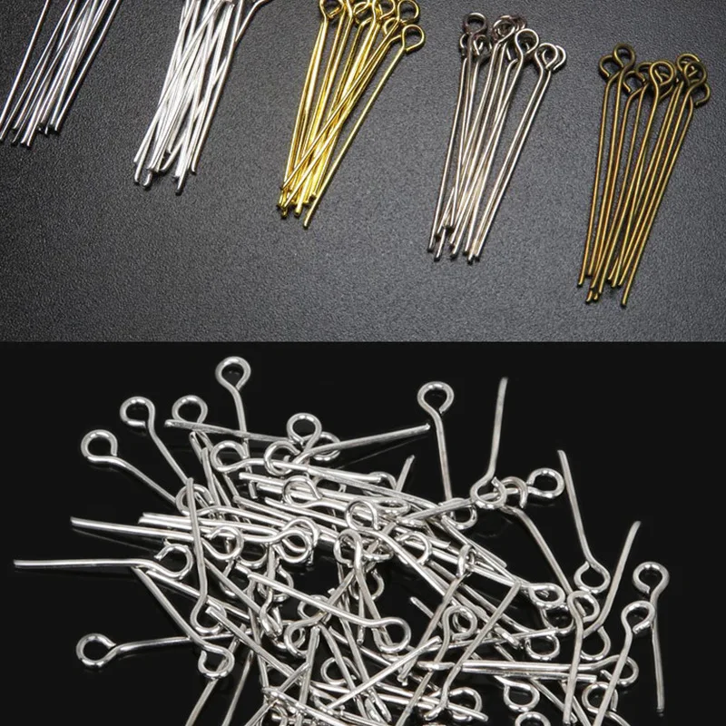 100/200Pcs200pcs/bag 16 - 50mm Eye Head Pins Classic 7 colors Plated Eye Pins For Jewelry Findings Making DIY Supplies