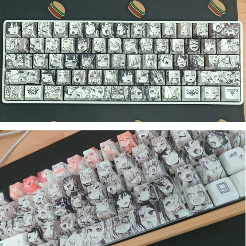 

PBT 71 key Ahegao Keycap Dye Sublimation OEM Profile Japanese Anime Keycap For Cherry Gateron Kailh switch GK61 GK64
