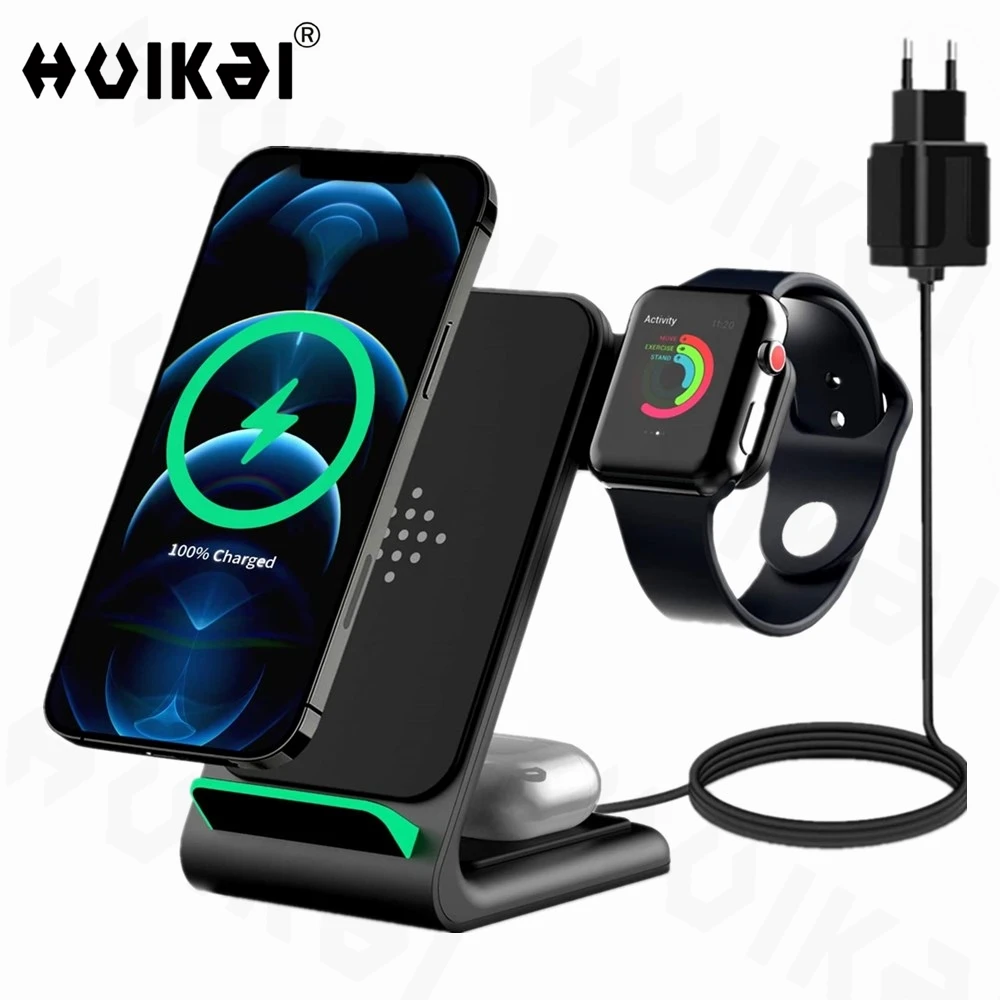 

Беспроводная зарядная станция 3 в 1, 15 Вт, Apple Products Qi, зарядная док-станция для iPhone 12, 11 Pro Max, Apple Watch SE, 6, 5, 4, AirPods