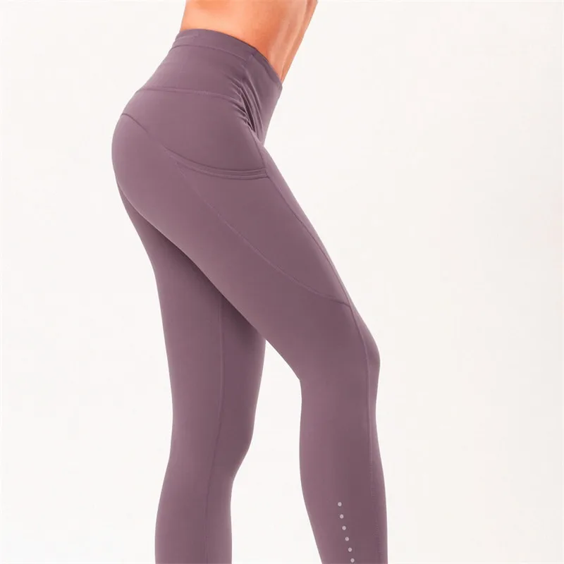 

SVOKOR High Waist Pocket Leggings Solid Slim Double-sided Sanding High Elastic Fitness Leggings Sports Sexy Pants Women