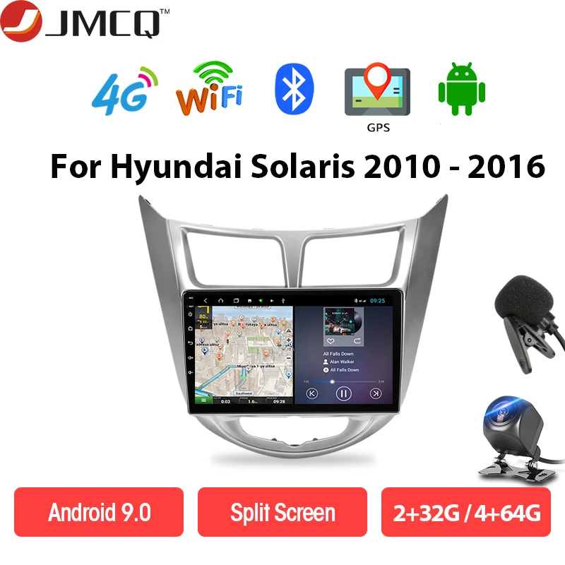 JMCQ 4G + 64G навигация GPS автомобильный Android 9 0 для Hyundai Solaris Accent Verna 2010 2016 головное