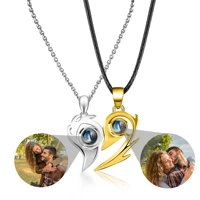 one pair magnetic flame heart shaped 925 silver custom photo projection necklaces for couples best friend valentines day gifts