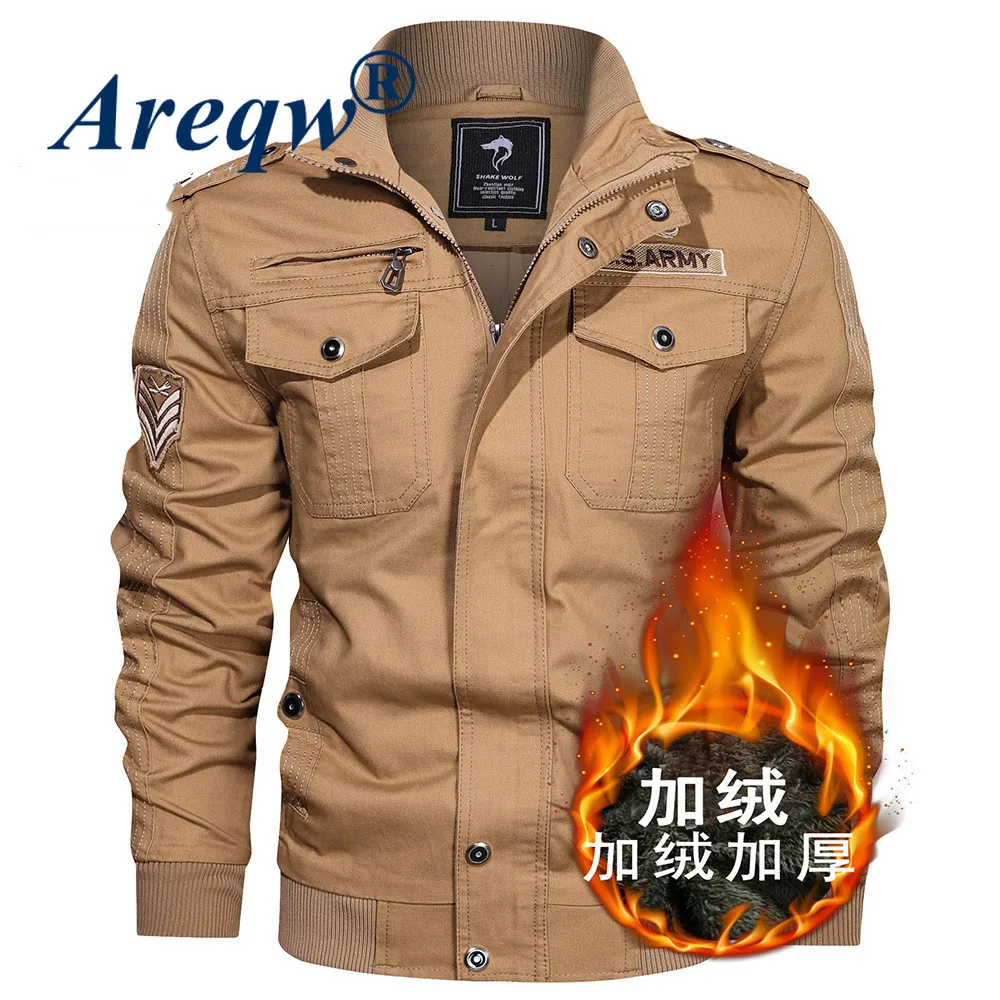 

2021 Autumn and Winter Men's Plus Velvet Thick Cotton Jacket Military Uniform Tooling Jacket Multi-pocket Youth
