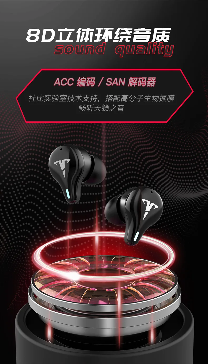 

Bluetooth V5.1 Wireless Headphone Low Latency Game Headsets 8D Stereo Music Earbuds IPX6 Waterproof with Mic Gaming Earphones