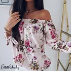 Женская блузка с цветочным принтом Hirigin, элегантная повседневная блузка с открытыми плечами, Модный летний топ с длинным рукавом в стиле Харадзюку