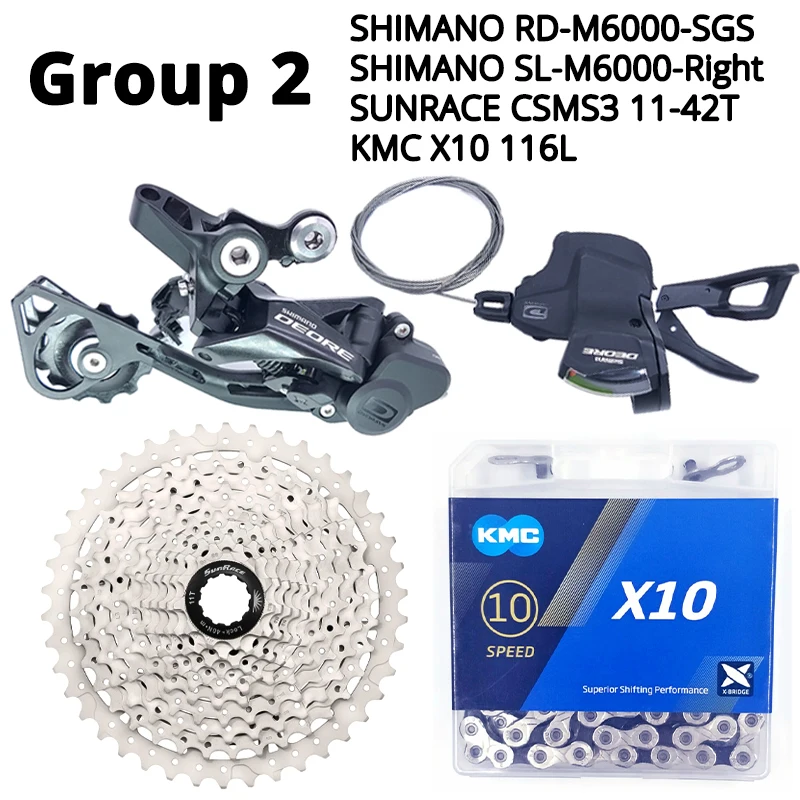 Group 2 Shiman Deore M6000 10 скоростей 10s набор групп MTB велосипедные переключатели HG500 кассета HG54 KMC X10 цепь sunracing 11-42T для mtb велосипеда - Цвет: Group 2