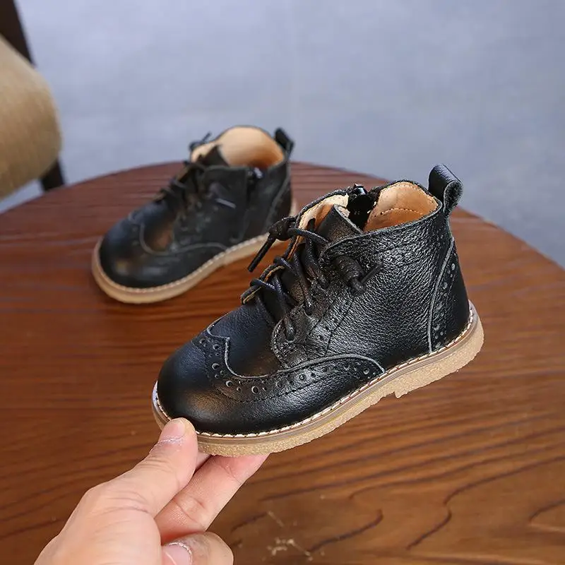 

2021 Autumn Winter Boys Boots Girls Shoes Children Boots Baby Ankle Boots Genuine Leather Kids Martin Boots For Boys Warm Plush